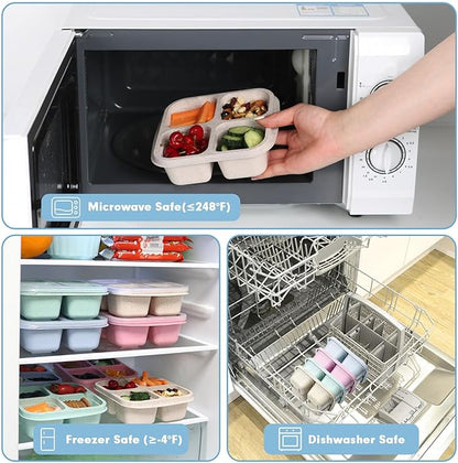 4 Pack Reusable Snack Containers with Lids, 4 Compartments Snack Box Container Bento Box, Divided Lunchable Food Storage Container for Meal Prep, Travel, Work, Microwave, Dishwasher Safe