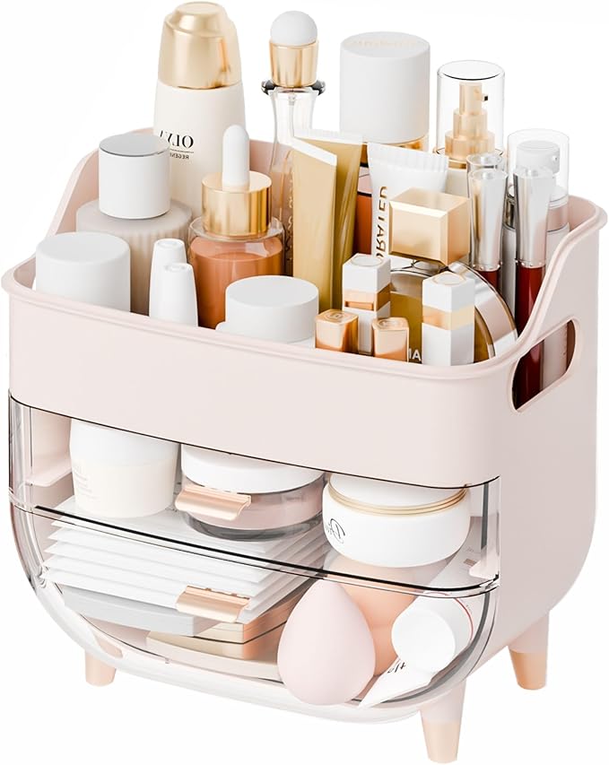 Yieach Pink Make up Organizers for Counter,Vanity and Dresser,Bathroom Makeup Organizer Countertop,Large Makeup Storage Organizer for Hair Tool,Beauty Products,Skin Care and Cosmetic Display Cases