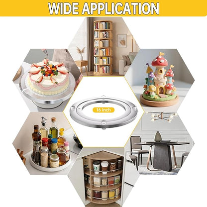 Lazy Susan Hardware 16 Inch Heavy Duty Bearing Kit, 360° Smooth Rotating Aluminium Alloy Turntable, Swivel Base for Dining Table, DIY Project, Display Stand & Workbench