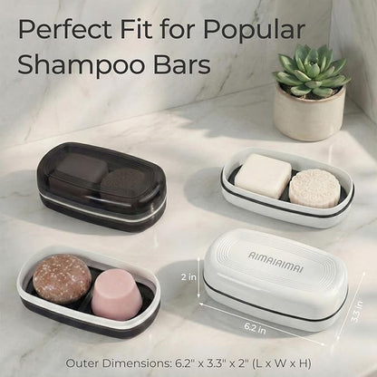 AIMAIAIMAI Shampoo Bar Holder Travel Case for Two Bars – Compatible with Kitsch Solid Shampoo & Conditioner Bars, Large Soap Container for Bathroom or Travel (1 Pack, White Style A-Large)