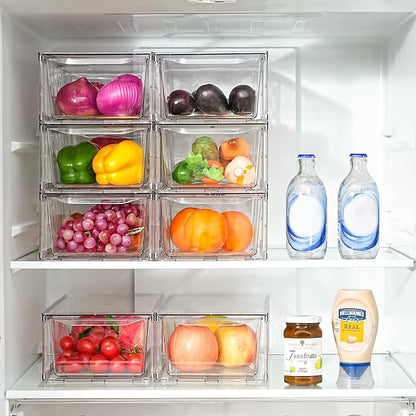 8Pack Clear Stackable Kitchen Storage Organizer,Pantry Organizers and Storage,Foods Organizer Bins with Handles, Easily Assemble for Bathroom, Kitchen, Refrigerator, Pantry, Cabinet, Closet