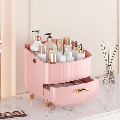 Makeup Organizer Countertop Vanity with Drawers Cosmetic Skincare Bathroom Storage Gift for Women Teens Girls (Pink)