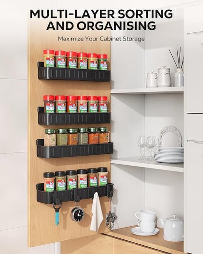 Nieifi Spice Rack Wall Mount, 4 Pack, Grey, 2 Inch Wide, Screw or Adhesive Installation, Spice Rack Organizer for Small Spice Jars, Suitable for Kitchen Cabinet or Pantry Door