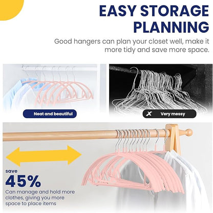 Jiang&Rong 30 Pack 16 Inch Rubber-Coated Non-Slip Metal Hangers - Heavy Duty No Bump Closet Hangers for Coats, Shirts, Suits, Sweaters (30-Pack, Pink)