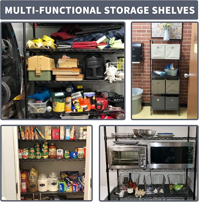 6-Shelf Wire Shelving Unit Adjustable Metal Shelving 600Lb Capacity Storage Shelves for Closet Kitchen Wire Rack Shelf Organizer for Small Space, 16.7D x 11.8W x 63H, Black