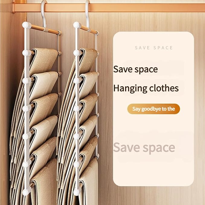 Magic Pants Hangers Space Saving, 2 Pack Pants Hangers Space Saving, 7 Tier Closet Organizers and Storage Clothes Hanger, Multiple Metal Hanger Clothes Organization for Pants Trousers Jeans Leggings