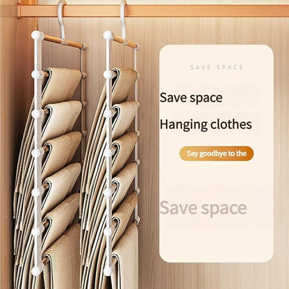 Magic Pants Hangers Space Saving, 2 Pack Pants Hangers Space Saving, 7 Tier Closet Organizers and Storage Clothes Hanger, Multiple Metal Hanger Clothes Organization for Pants Trousers Jeans Leggings