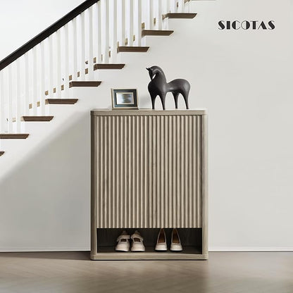 SICOTAS Shoe Cabinet 44 inch Tall Fluted Shoe Cabinet with Doors & 4 Shelves Wooden Large Hidden Shoe Storage Organizer Modern Free Standing 6-Tier Cabinet for Entryway Living Room Closet
