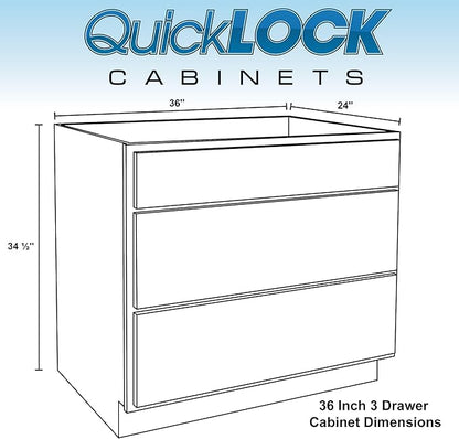 Quicklock RTA (Ready-to-Assemble) | Base Kitchen Cabinets - Shaker Style | Made in America (Raw Maple, 36" Wx34.5 Hx24 D 3 Drawer)