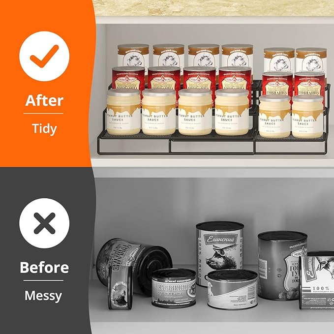Dmevkic Expandable Can Organizer for Pantry,3-Tier Adjustable Can Organizers and Storage Holds Up to 24 Cans,Can Storage Rack for Pantry,Kitchen,Cabinet