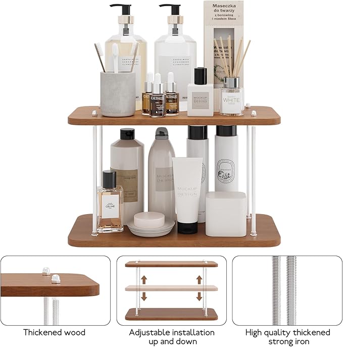 Bathroom Counter Organizer,Bathroom Shelf Organizers & Sink Organizer,Vanity Organizers,Storage Skincare,Makeup,Perfume,Spices,Coffee Station,for Corner,Dresser,Kitchen,Adjustable Height(2Tier)