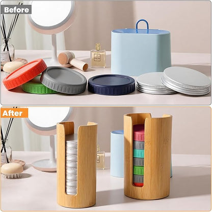 DIVINA VITAE 2 Pcs Mason Jar Lid Organizer (Wide Mouth & Regular Mouth) Bamboo Mason Jar Lid Storage Canning Vertical Storage Holder for Home Kitchen Organization & Tumbler Lids