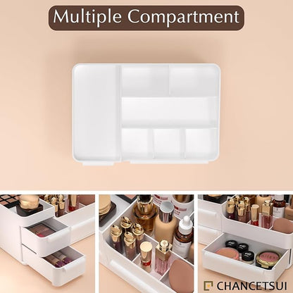 CHANCETSUI Makeup Organizer with Drawers, Makeup Desk Organizer, Bathroom Countertop Organizer for Cosmetics, Vanity Holder for Lipstick, Makeup Brush Holder, White