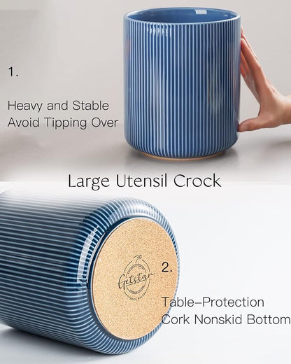 getstar Large Utensil Holder for Kitchen Counter,7.2" Vintage Ceramic Utensils Crocks Utensil Organizer for Spatula Farmhouse Kitchen Decor