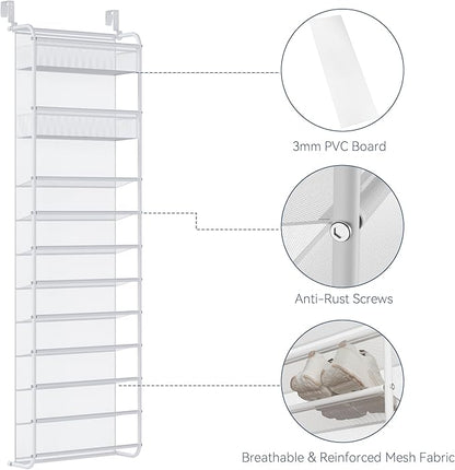 Whitmor 27 Pair Over The Door Shoe Organizer, 11 Tier Hanging Shoe Organizer, Heavy Duty Metal & Mesh Shoe Holder, Hanging Shoe Rack for Closet Organizer & Storage,79.9"L x 21.7"W x 7.5"H, White