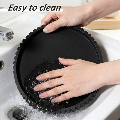 Silicone Bathroom Tray, Round Vanity Tray, 9-inch, Black, Storage Decorative Vanity Coffee Table Decor for Perfume