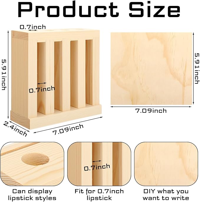 Yalikop 4 Slot Wooden Lipsticks Holder with DIY Wood Cardboard 0.7 Inch Lip Balm Tube Holder Lip Gloss Organizer Display Wood Lipsticks Tube Organizer for Market Craft Booth Room Display