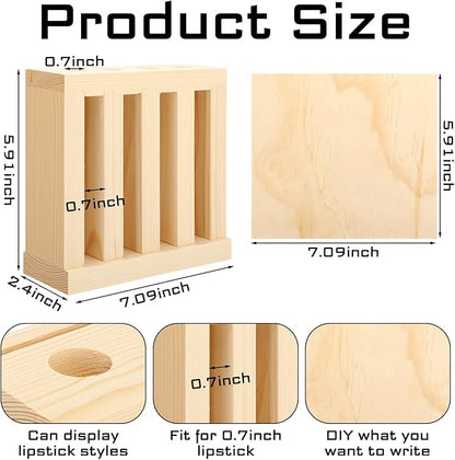 Yalikop 4 Slot Wooden Lipsticks Holder with DIY Wood Cardboard 0.7 Inch Lip Balm Tube Holder Lip Gloss Organizer Display Wood Lipsticks Tube Organizer for Market Craft Booth Room Display