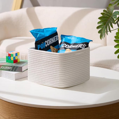 MiniArk Small Organizing Baskets for Cubes Shelf, 9.7x9.7x7.1 Inch Rope Woven Storage Bins for Nursery Shelves Storage, Cute Toy Basket, Square 3 Packs Off White