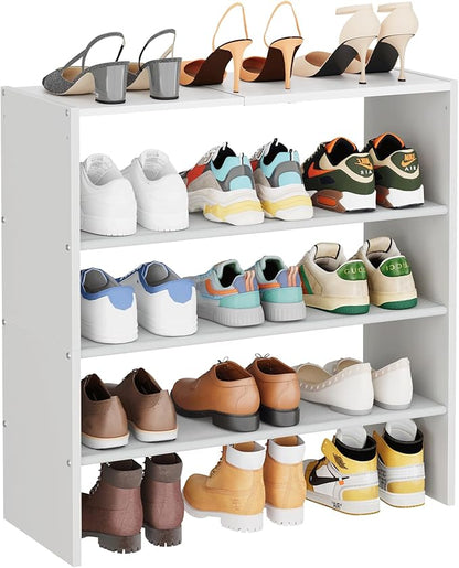 X-cosrack 5 Tier Shoe Rack, Stackable Shoe Organizer for Closet, Large Vertical Shoe Shelf with MDF Wood Side Panels & Metal Top, Waterproof Oxford Fabric Shoe Storage for Entryway, Zapateras