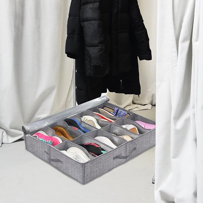 Foldable under Bed Shoe Storage Box Large Capacity Non-Woven Fabric Zipper Organizer for Home Closet Shoes Storage