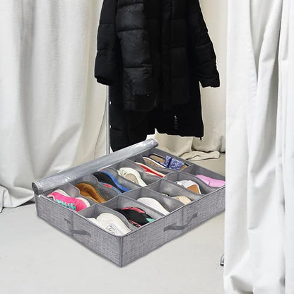Foldable under Bed Shoe Storage Box Large Capacity Non-Woven Fabric Zipper Organizer for Home Closet Shoes Storage