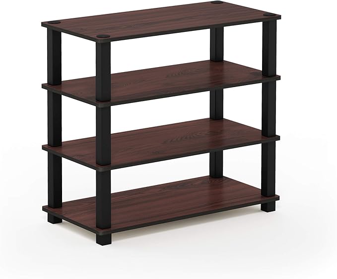 Furinno Turn-S-Tube 4-Tier Shoe Rack, Dark Cherry/Black