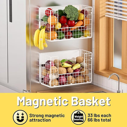 Ofiray-home Magnetic Fridge Shelf, Fruit Potato & Onion Storage Bins, Pantry Organizers, Large Container Basket for Refrigerator, Kitchen Counter, Cabinet (1, White)