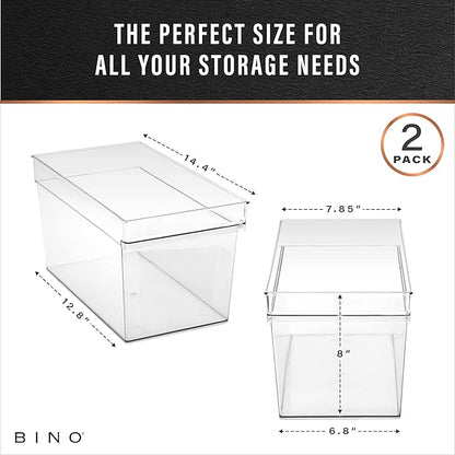 BINO | Plastic Storage Bins, Large - Deep | THE HANDLER COLLECTION | Multipurpose Organizer Bins | Kitchen Pantry Organizers and Storage | Clear Containers for Organizing Home | Freezer Organizer