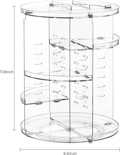 HBlife 360 Rotating Makeup Organizer Adjustable Carousel Large Capacity Revolving Perfume Organizer Skincare Organizers Cosmetic Storage Spinning Holder for Vanity, Clear