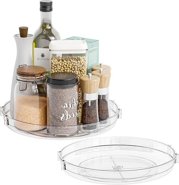 SUOXING 2 Pack Rotating Small Lazy Susan Turntable for Cabinet,9.5 Inch Clear Acrylic Spice Rack,Turntable Organizer for Refrigerator,Kitchen,Pantry and Vanity Makeup,Bathroom Countertop Organizer