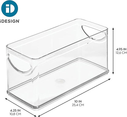 iDesign Narrow Pantry Bin with Handles for Kitchen Cabinets or Fridge, Set of 4, Clear, Made in USA