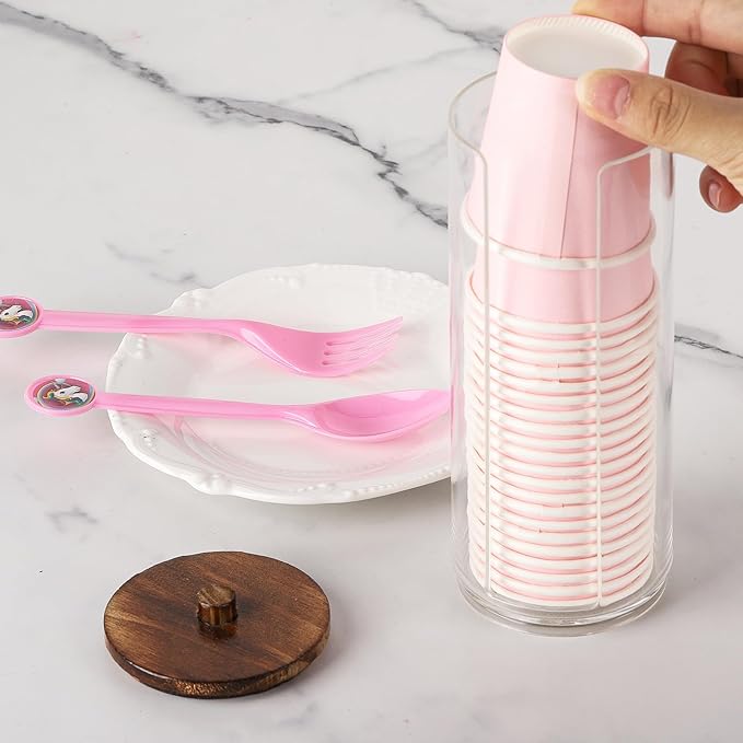 Tecbeauty Cotton Pads Holder Makeup Removers Pad Organizer Dispenser for Bathroom Storage - Wood Lid