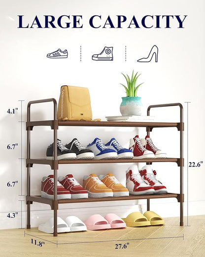 Kitsure Shoe Rack for Closet, Sturdy and Long-Lasting Shoe Shelf, Shoe Rack for Entryway, Personalized DIY Shoe Organizer, Shoe Rack Organizer for Space-Saving, 27.6" x 11.8" x 22.6", Brown