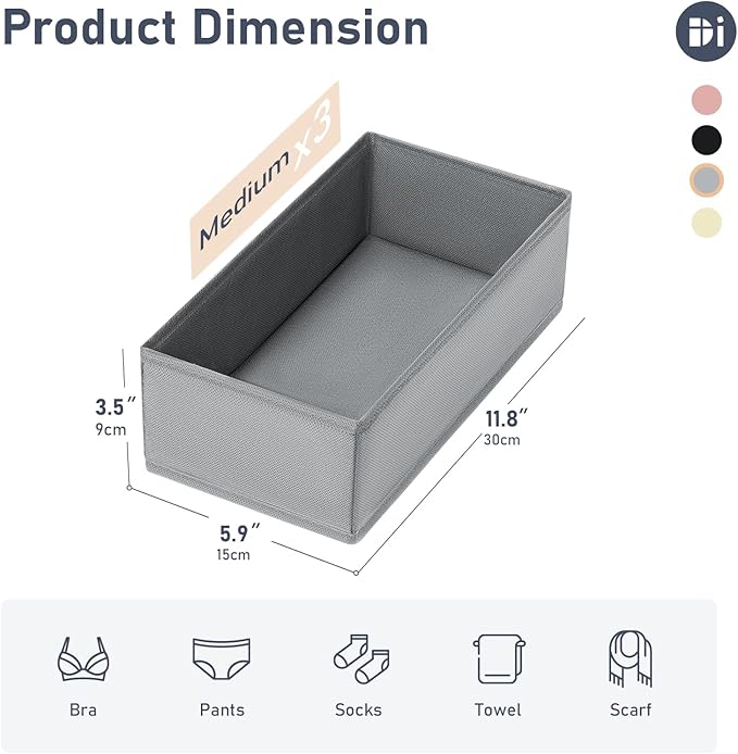 DIMJ Drawer Organizer Clothes - Small Dresser Organizer Underwear Drawer Organizer for Baby Clothes, Socks, Underwear, Bra, Belt, Tie - Grey