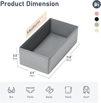 DIMJ Drawer Organizer Clothes - Small Dresser Organizer Underwear Drawer Organizer for Baby Clothes, Socks, Underwear, Bra, Belt, Tie - Grey