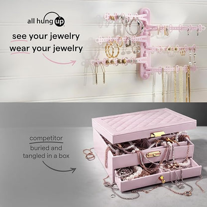 All Hung Up 6-Tier Wall Jewelry Organizer Wall Mounted Jewelry Organizer Earring Holder Wall Mount Hanging Necklace Organizer Jewelry Hanger Hanging Necklace Holder Organizer Display (Pink)
