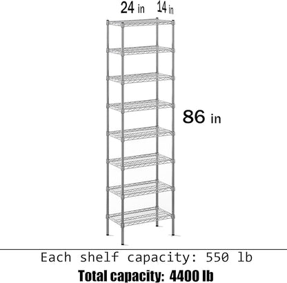 14" Deep x 24" Wide x 86" Height Wire Shelving Kit | 8-Tier | NSF Commercial Storage Rack Unit
