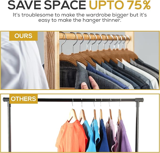 Techzoo 50 Pack New Premium Quality Velvet Hangers Ultra Thin Non Slip Adult Felt Space Saving Hangers for Closet Heavy Duty Coat Pants Jackets Dress Hangers 360° Swivel Hook Hold Upto 10 lbs Bronze
