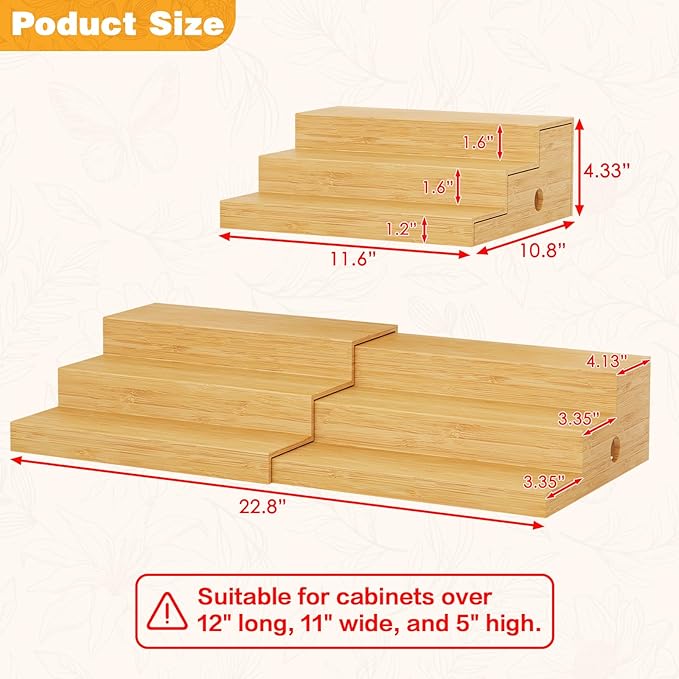 2-Pack Expandable Bamboo Can Rack Organizer for Pantry Display, 3-Tier Adjustable Can Storage Holder, Soda & Canned Food Organizer for Cabinets & Countertops, Holds Up to 48 Cans (Patent Pending)