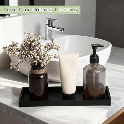 Black Silicone Tray Bathroom Vanity Tray Silicone Countertop Trays for Toilet Kitchen Perfume Jewelry Candle Key (1, Large-12.01×5.12×0.78in)