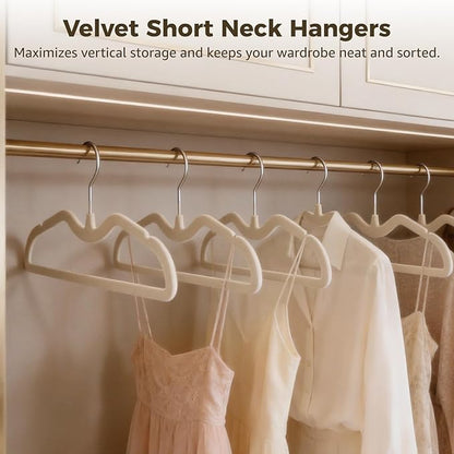 20 Pcs Velvet Short Neck Hangers for Closet - Flocked Space-Saving Hangers with 360° Swivel Hooks, Non-Skid Clothes Organizers for Shirts, Pants, Dresses