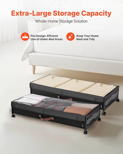 VEVOR Under Bed Storage with Wheels, 36.0 x 18.1 x 7.3 inch, Underbed Containers with Clear Lid, Underbed Shoe Organizer, Rolling Under the Bed Storage Bins for Clothes Shoes Blankets Bedroom, 2 Pack