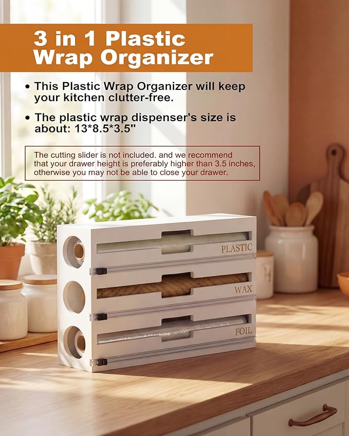 Bamboo Foil and Plastic Wrap Organizer for Kitchen Drawer, 2024 New 9 in 1 Plastic Bag Organizer Organization and Storage, Food Storage Bag Organizer with Labels for Quart Gallon Snack (White)