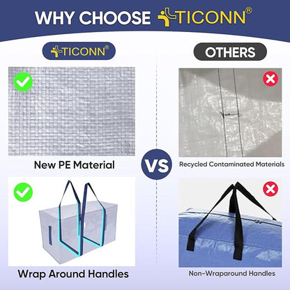 TICONN 8 Pack Extra Large Moving Bags Heavy Duty with Zippers & Carrying Handles, Durable Storage Bags Moving Boxes for Closet Organizers and Storage (8 Pack, Navy)