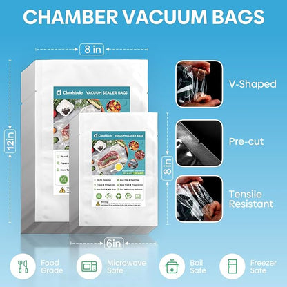 Chamber Vacuum Sealer Bags,6"X8"&8"X12"200Pcs Pre-cut Chamber Machine Pouches,Heavy Duty Chamber Vacuum Bags for Commercial Sealer,Food Storage,Meal Prep,Sous Vide,Meat Cheese Goods