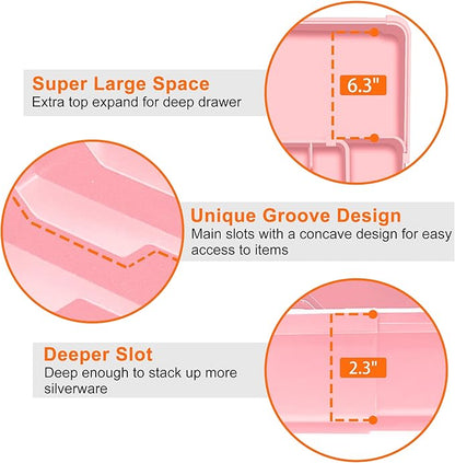 Spaclear Silverware Organizer - Expandable Silverware Drawer Organizer, Adjustable Drawer Organizer, Silverware Tray for Drawer 15.2"x 19" Utensil Drawer Organizer, Kitchen Organizers Storage, Pink
