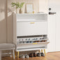 JOZZBY Shoe Cabinet for Entryway, White Narrow Shoe Storage Cabinet with 2 Flip Drawers, Freestanding Hidden Shoe Rack Storage with Open Shelves for Hallway, Living Room