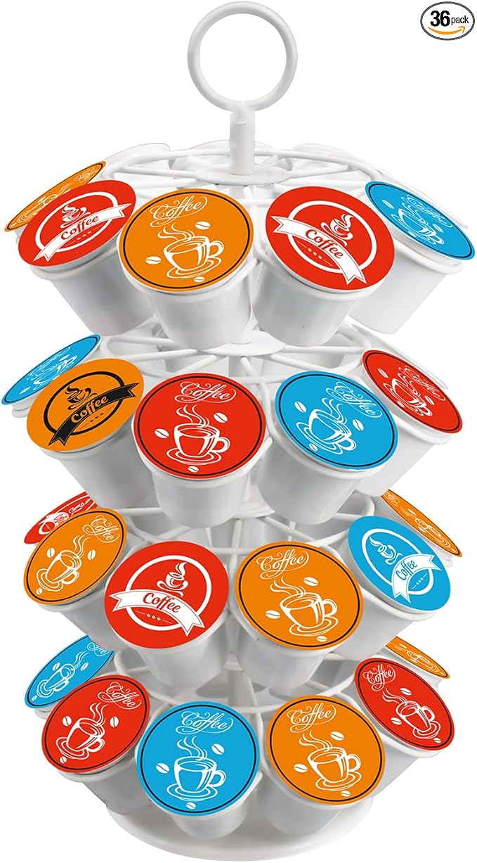 Coffee Pod Carousel Holder,Compatible with K-Cups Organizer Compatible with 36 Cup Pods,Spins 360-Degrees