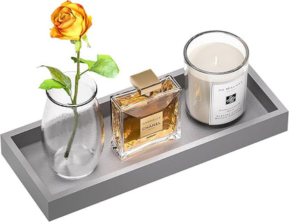 ZHWS Bathroom Vanity Tray for Toilet Tank, Perfume, Jewelry, Candle, Makeup, Decorative Tray, Kitchen Tray Counter Organizer for Soap Dispenser, Coffee Table Silver 11.3”L x 4.4”W x 1.14”H